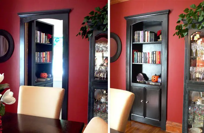 An image of turning a bookcase into a secret door.