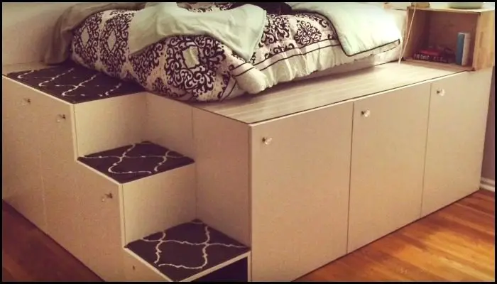Platform Bed With Storage Made From Kitchen Cabinets