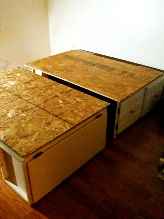 DIY Bed Platform from Kitchen Cabinets