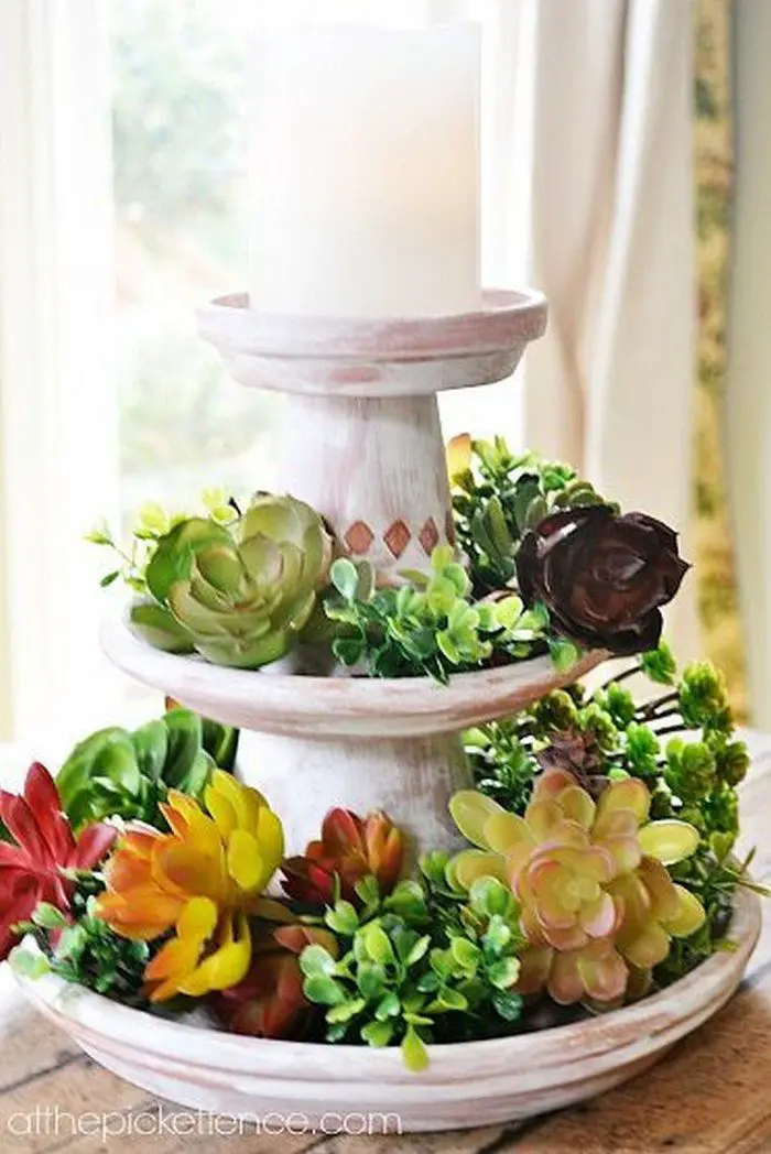 Tiered Clay Pot Table Centerpiece