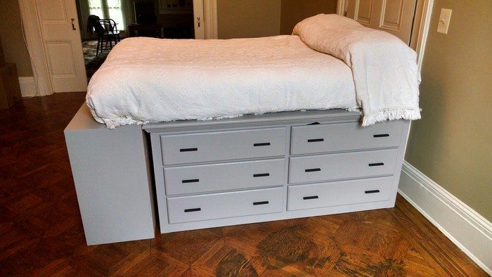 Platform bed with dresser shop underneath