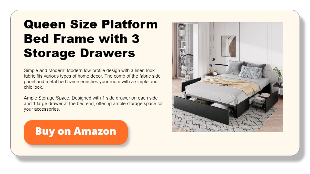 Queen Size Platform Bed Frame with 3 Storage Drawers