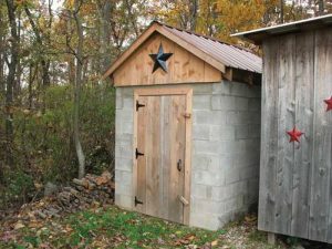 A smokehouse made of cement block