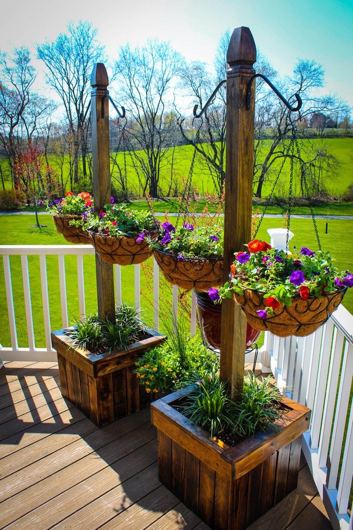 Decorate your patio with pretty flowers in a hanging basket planter