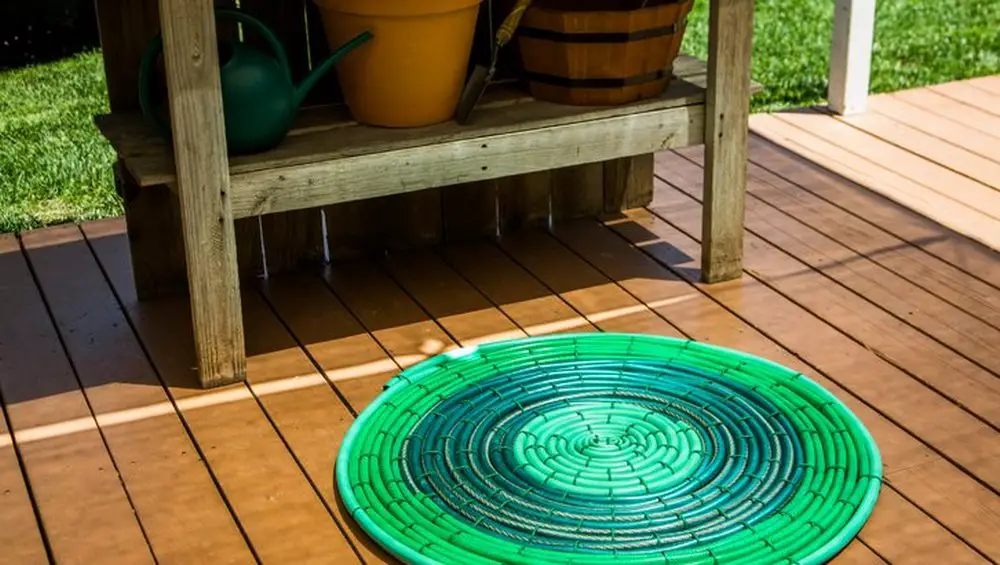 Turning a broken hose into a rug that's stylish and functional.