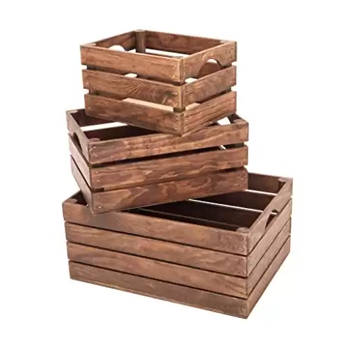 Rustic wood crates for vintage decorative display, nesting crate set for storage and farmhouse style decor,
