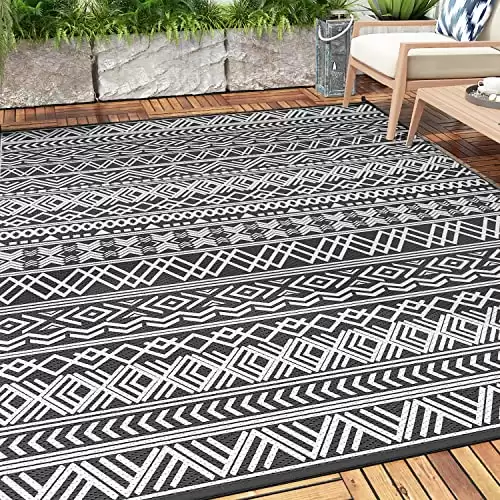 Outdoor Rug for Patio - 5x8ft Waterproof Reversible Portable Plastic Straw Rug