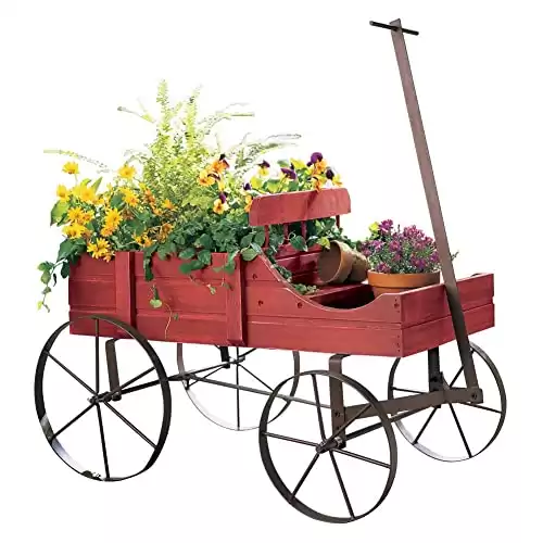 Indoor/Outdoor Decorative Wagon Backyard Planter, Red