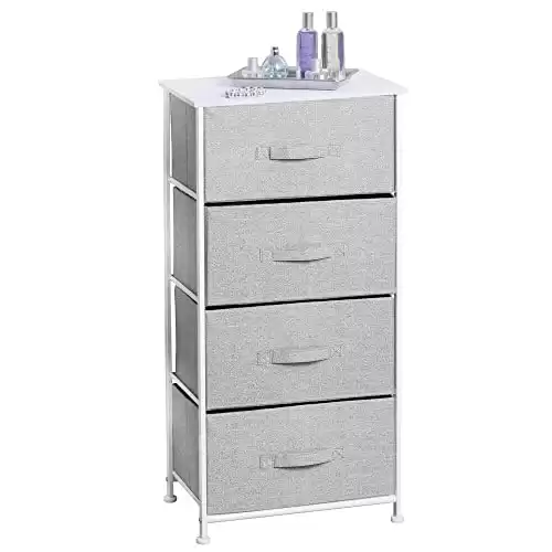 Tall Dresser Storage Tower Stand - Sturdy Steel Frame, Wood Top, 4 Drawer Easy Pull Fabric Bin
