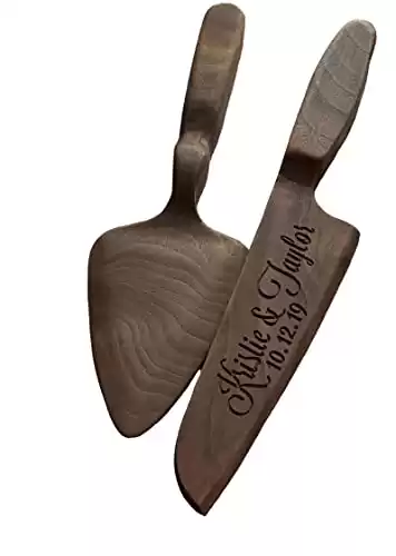 Personalized Wooden Cake Knife And Server, Laser Engraved