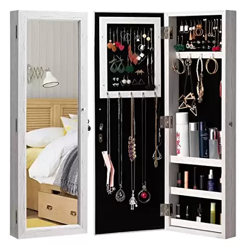 Armoire Organizer with Full Length Mirror, Space Saving Lockable,White