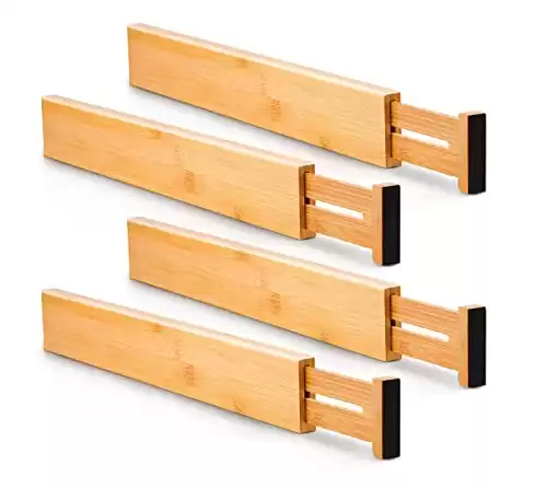 4 Pack Bamboo Adjustable Kitchen Drawer Dividers