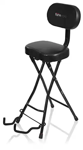 Guitar Seat with Padded Cushion, Ergonomic Backrest, and Fold Out Guitar Stand