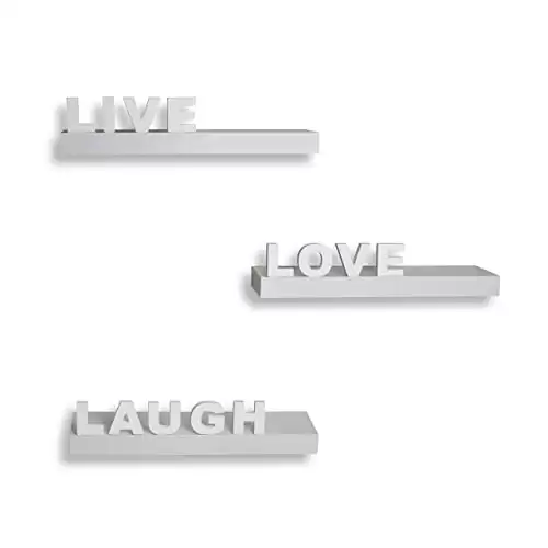 Decorative Live Love Laugh White Wall Shelves (Set of 3)