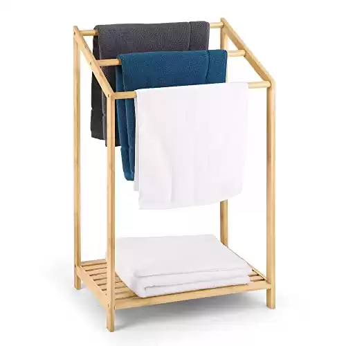 Bamboo 3 Tier Towel Rack for Bathroom, Poolside, Bath, Hand Towel, Laundry