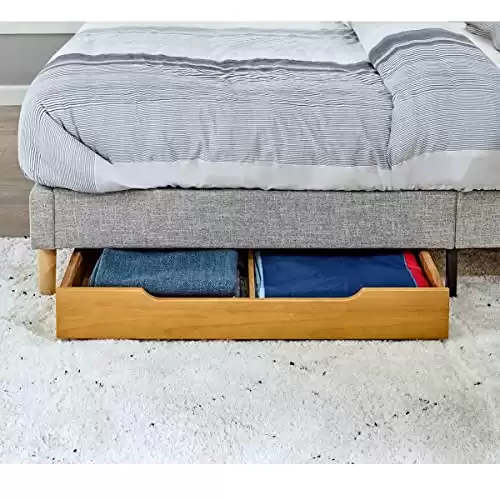 Solid Wood Under Bed Storage Drawer with 4-Wheels
