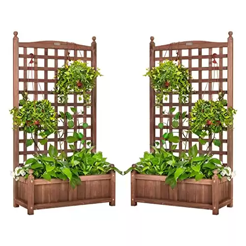 Pack of 2 Wood Planter Raised Beds with Trellis