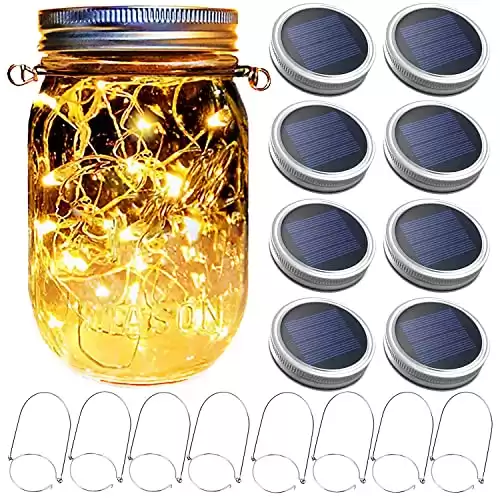 Mason Jar Solar Lantern Lights, 8 Pack 30 LED Bulbs