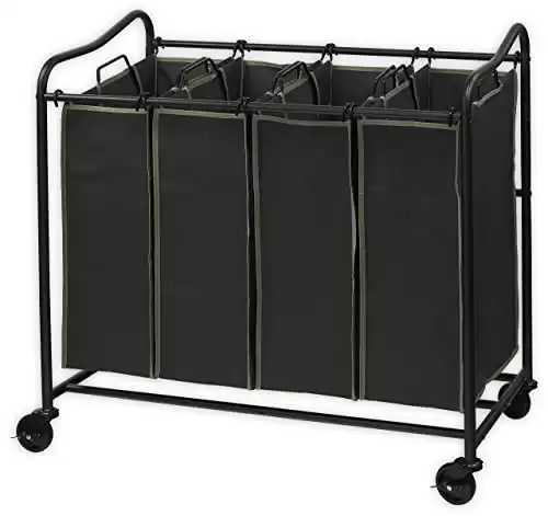 4-Bag Heavy Duty Laundry Sorter Rolling Cart, Brown