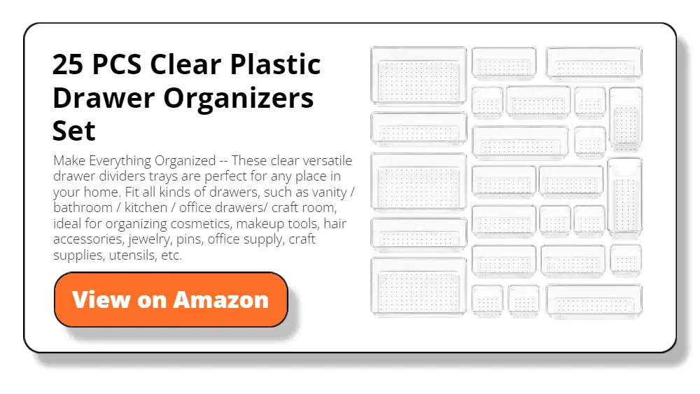 25 PCS Clear Plastic Drawer Organizers Set