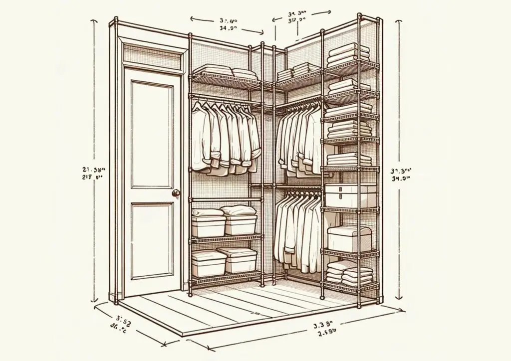 A walk-in closet with wire shelving along the walls.
