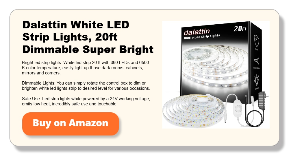 Dalattin White LED Strip Lights, 20ft Dimmable Super Bright