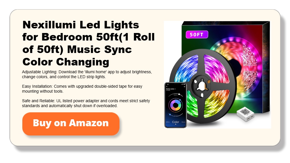 Nexillumi Led Lights for Bedroom 50ft(1 Roll of 50ft) Music Sync Color Changing